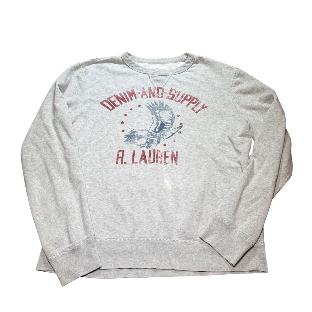 Denim & Supply Ralph Lauren Mens XL Gray Eagle Graphic Crewneck Sweatshirt